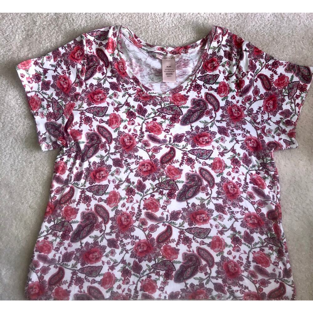 Philosophy Pima Cotton Short Sleeve Pink Floral Top Women's XL